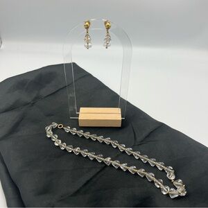 Vintage Simmons Gold‎ Tone Crystal Bead Necklace & Matching Screw Back Earrings